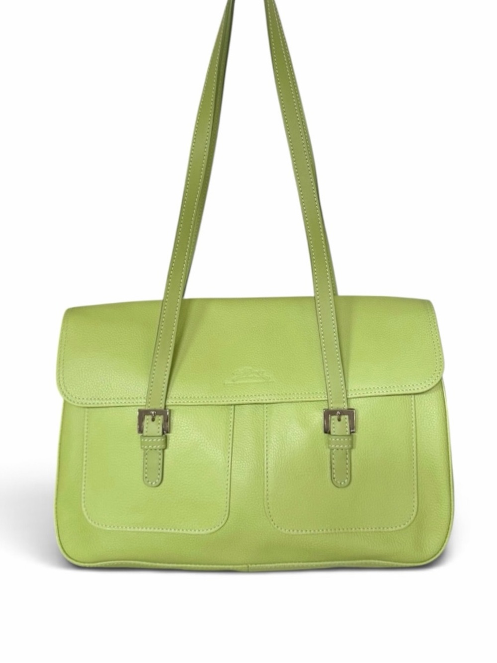 NEW Longchamp Lime Green Leather Buckle Pocket Shoulder Bag with Dust Bag